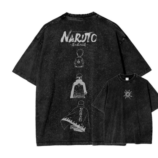 [ Mineral Wash ] Retro Heavy Naruto Anime Double Printed Vintage Washed Tee Unisex Oversize Manga Washed Heavyweight Cotton TShirt