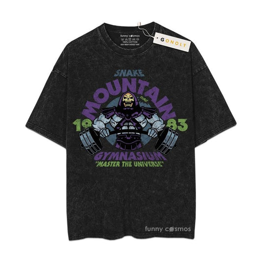 [ Mineral Wash ] Retro Snake Mountain Gymnasium, Master The Universe Tee Anime Fan Lovers Streetwear & Washed Gym Style Shirt