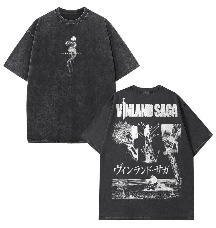 [ Mineral Wash ] Retro Vintage 90S Vinland Redemption Anime Shirt, Vinland Saga Anime Vintage Tshirts, Heavyweight Cotton Top Fabric Menswear Crewneck