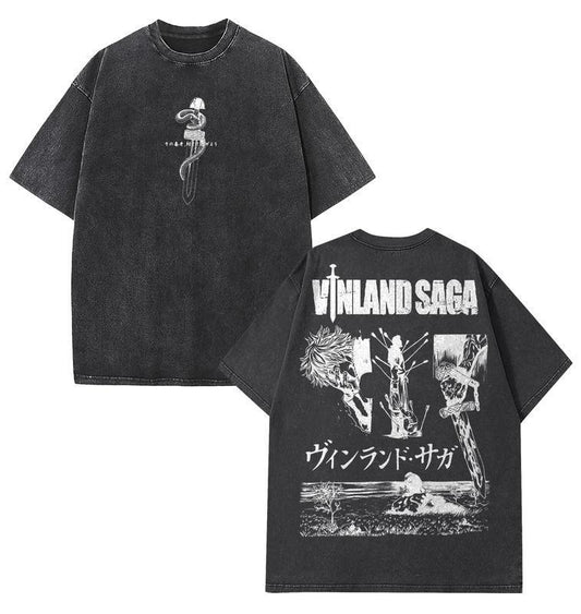 [ Mineral Wash ] Retro Vintage 90S Vinland Redemption Anime Shirt, Vinland Saga Anime Vintage Tshirts, Heavyweight Cotton Top Fabric Menswear Crewneck