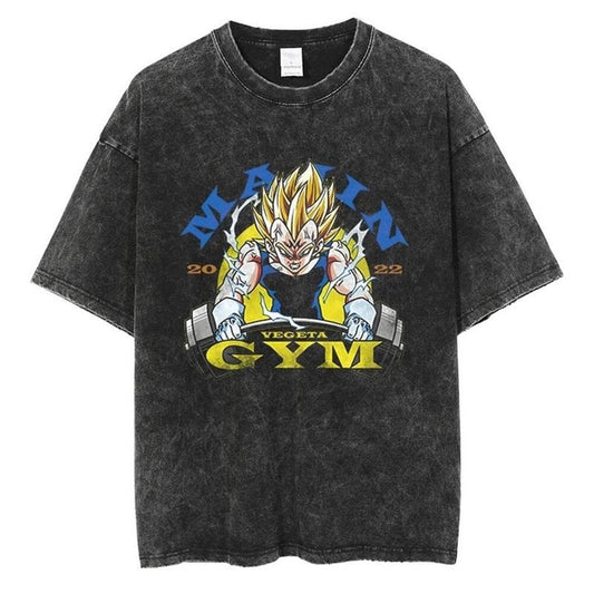 [ Mineral Wash ] Saiyan Vegeta's Gym Vintage Tee Anime Fan Lovers Streetwear & Washed Gym Style Shirt