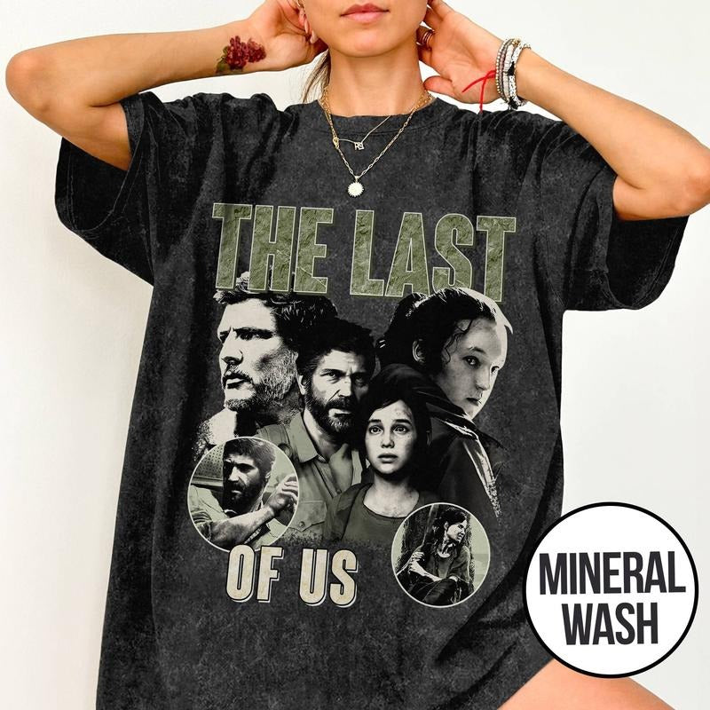 [ Mineral Wash ] TLOU Character Shirt, Abby Anderson Joel Miller Vintage 90s Movie, Bootleg Rap Style Graphic Washed Shirt