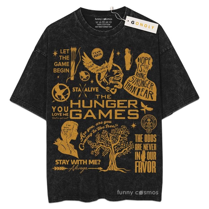 [ Mineral Wash ] The Hunger Games Doodle Art Gold For Fans Lover Book, Bookish, Graphic Washed Style Shirt
