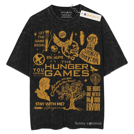 [ Mineral Wash ] The Hunger Games Doodle Art Gold For Fans Lover Book, Bookish, Graphic Washed Style Shirt