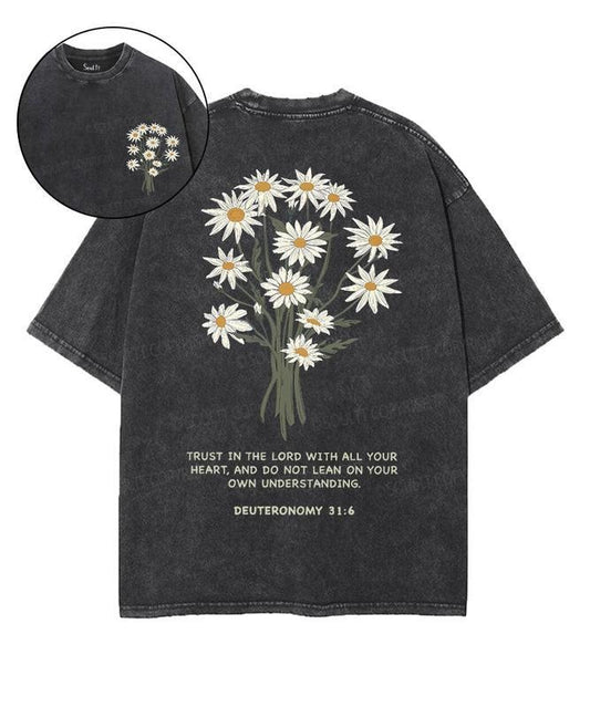 [ Mineral Wash ] Trust In The God Daisy Double Sided Unisex Washed Christian TShirt, 5Xl Vintage Jesus Shirt, Cotton Menswear Womenswear