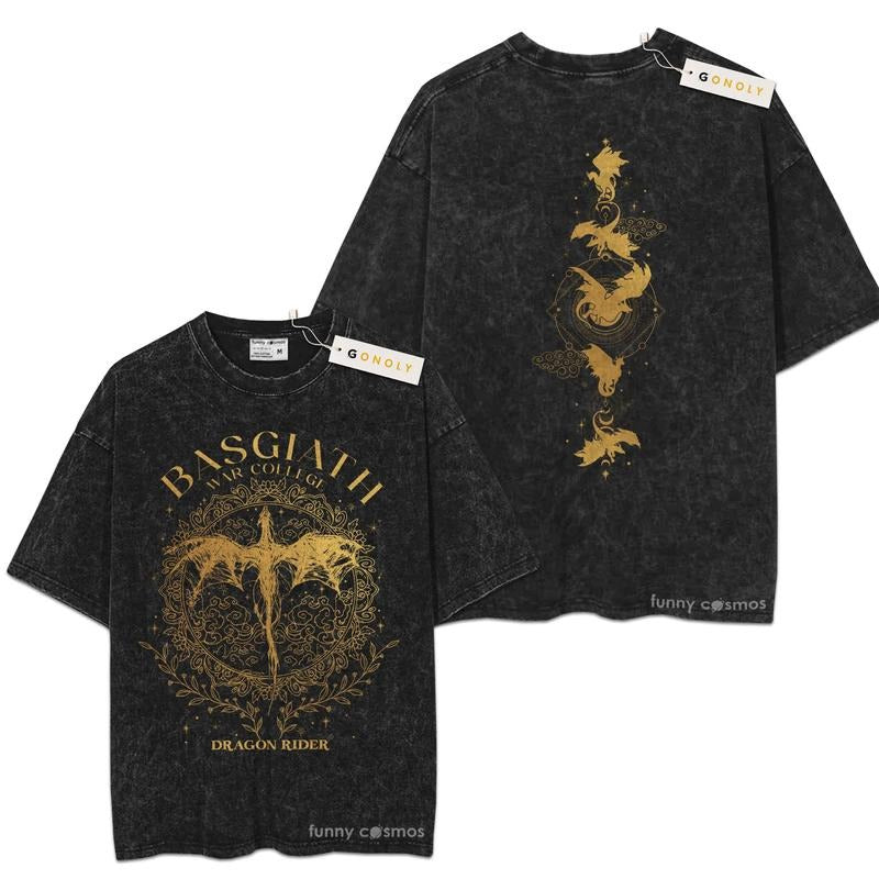 [ Mineral Wash ] Vintage Basgiath War College 2 Sides, Fourth Wing Graphic Washed Style Shirt