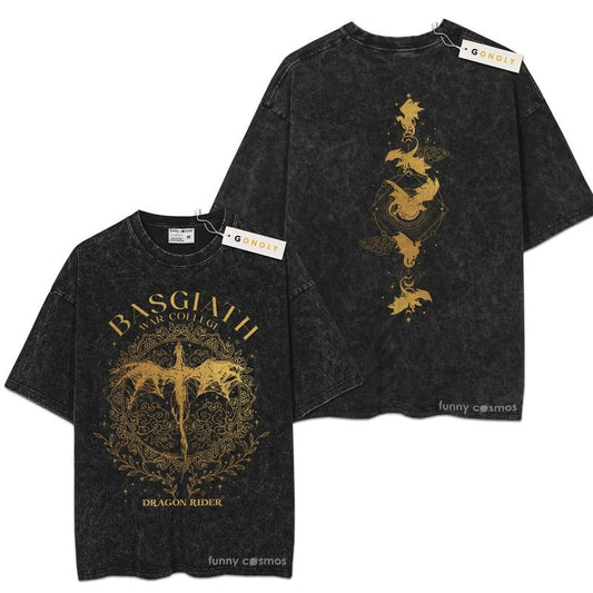 [ Mineral Wash ] Vintage Basgiath War College 2 Sides, Fourth Wing Graphic Washed Style Shirt