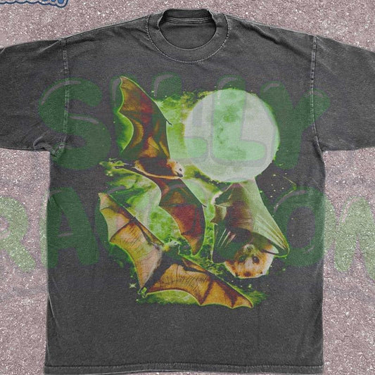 [ Mineral Wash ] Vintage Bat TShirt , Retro Moon Graphic Tee , Grunge Halloween Shirt , Moonlight Gothic Tee , Spooky Shirt , Nocturnal Animal Lover Washed Gift