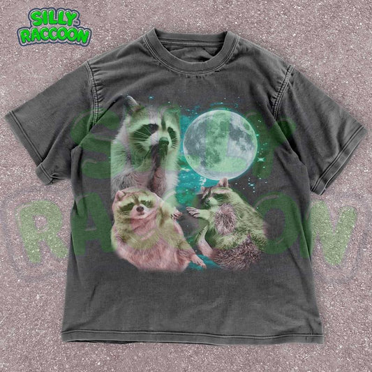 [ Mineral Wash ] Vintage Raccoon Graphic Shirt For Men Women, Space Galaxy Moon Tee, Celestial Moon Top, Trash Panda Wildlife Shirt, Animal Lover Washed Gift