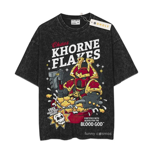 [ Mineral Wash ] Warhammer 40K Chaos Khorne Flakes Fortified With Blood For The Blood God Shirt Unisex, Washed Oversize Tshirt