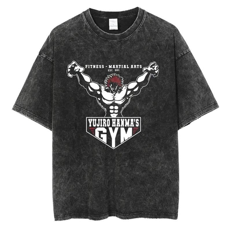 [ Mineral Wash ] Yujiro Hanma's Gym Pose Vintage Tee Anime Fan Lovers Streetwear & Washed Gym Style Shirt