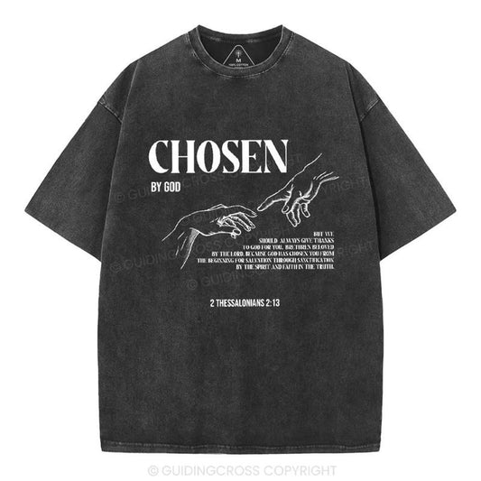[Mineral Wash Shirt] Chosen By God Christian Washed Shirt Jesus Graphic Style Shirt Casual Crewneck