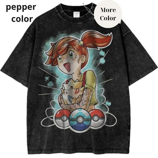 Misty vs Togepi Graphic TShirt, Pokemon T-Shirt, PKM Shirt, Anime Shirt, Vintage Tee Womenswear Cotton Top Round Neck