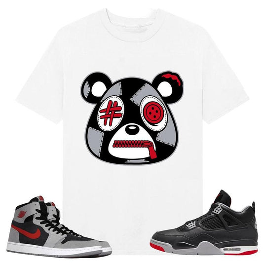 Misunderstood Bear, Shirt to match A J 1 High Zoom CMFT 2 Fire Red Cement Grey, A J 4 Bred, Shirt to matching Sneaker