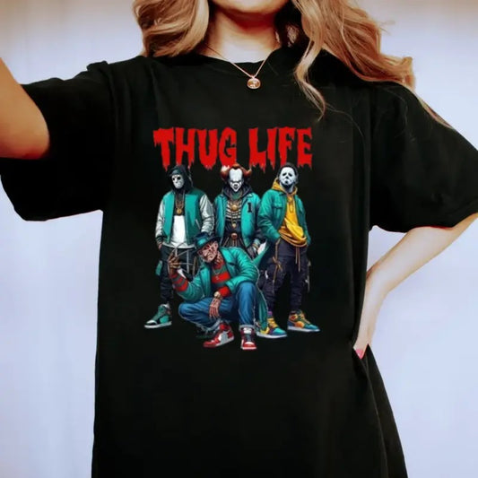 Modern Thug Life Horror Movie Shirt, Scary Halloween Tshirt, Horror Friend Tee, Retro Halloween Shirt, Halloween Party, Unisex Short Sleeve Tee Shirt