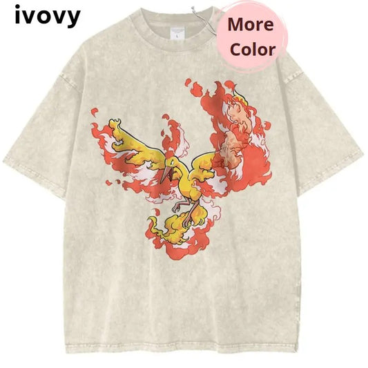 Moltres Vintage T-Shirt, Pokemon Anime Shirt, PKM Graphic Tee, Anime Graphic Tee, Vintage T-Shirt Menswear Top Underwear Tshirt Comfort