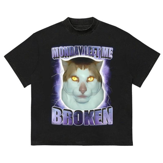 Monday Left Me Broken T-Shirt Minimalist Graphic Trendy Cotton with Graphic Print
