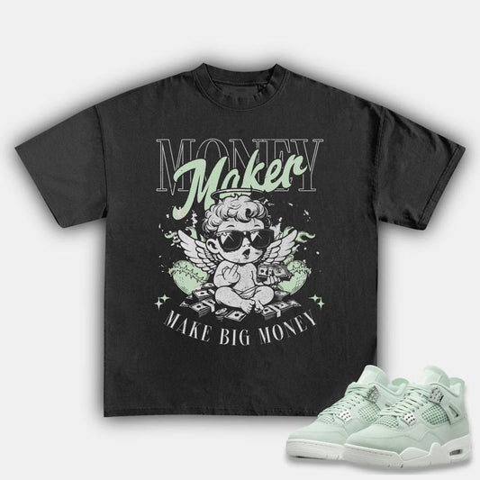 Money Maker Match 4s Seafoam Sneakers, Unisex Cotton Graphic Tee, Y2K Inspired T-shirt, Fitted for Streetwear Fans
