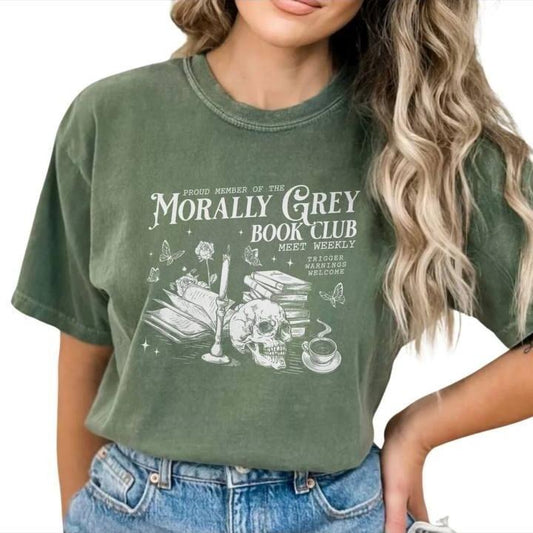 Morally Grey Book Club Shirt, Dark Romance T-shirt, Spicy Book Graphic Printed Tee, Book Lover And Reader Soft Fabric Short Sleeve Tee Shirt, Bookish Tee, Gift For Her, Women's Tops, Womenswear, Cotton Fabric Relaxed Fit Chic Style