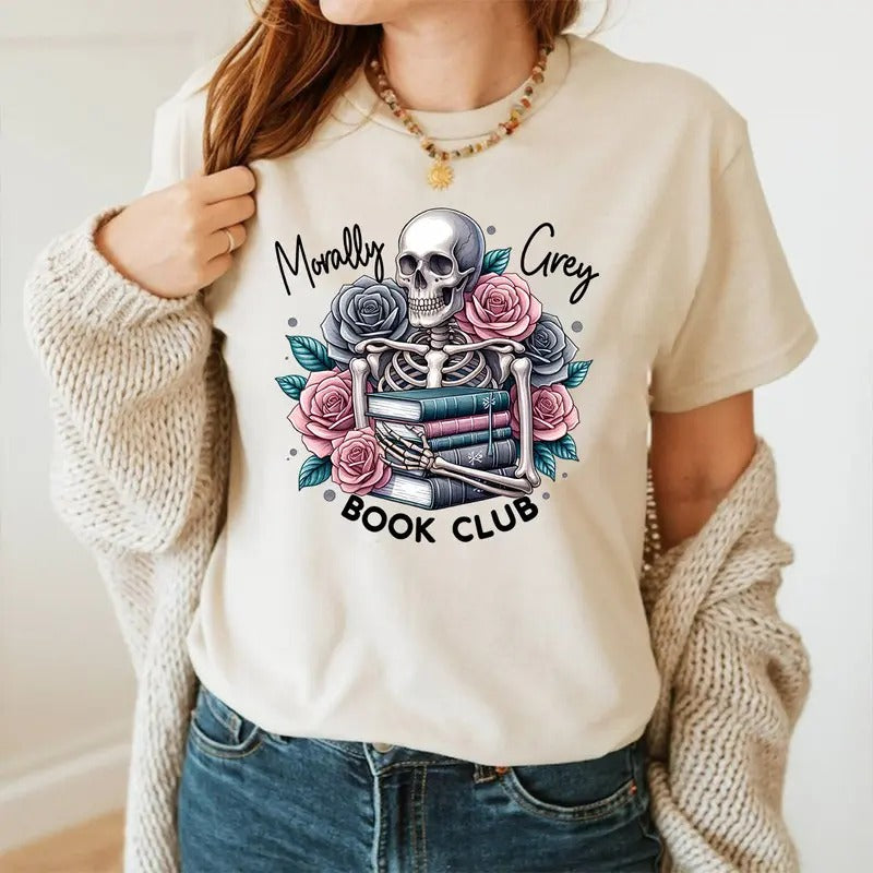 Morally grey book club shirt and sweatshirt, Villain era reading, Goth coquette book shirt, Skeleton book t shirt, Dark academia tee, Dark romance merch