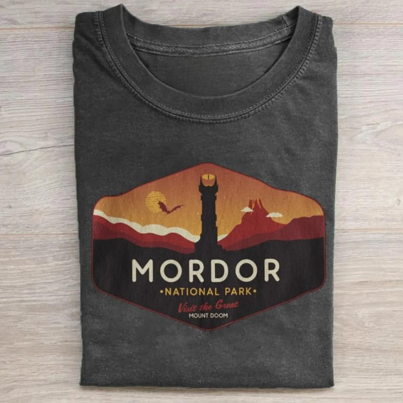Mordor National Park Graphic Tee - Visit The Great Mount Doom Shirt - LOTR - Middle Earth - Tolkien - Casual Crewneck T-Shirt for Men