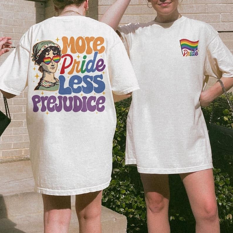 More Pride Less Prejudice Funny Shirt, Jane Austen, Proud Ally TShirt, Pride Tee, Supporting Lgbt Shirt, Positive VSCO 2 Sided Shirt Hoodie, T-shirt and sweater
