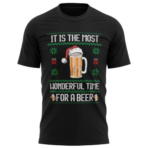Most Wonderful Time For A Beer Christmas T Shirt, Fair Isle Christmas Top for Men, Funny Xmas T Shirt Tshirts Top Tee Gift Gifts made in usa