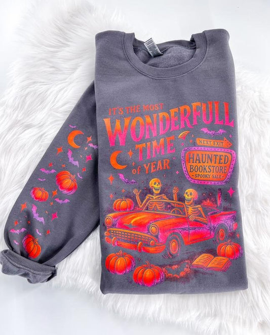 Most Wonderful Time of the Year Halloween Bookstore Graphic Sweatshirt or Hoodie Unisex  Womenswear Crewneck Casual Tshirt Top