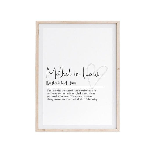 Mother In Law Definition Art, Mother Gift, Mother In Law Birthday Gift Memorable Print, Gifts For Mother In Law Women  Wall Decor, Poster Prints No Frame, Poster For Room, Gifts For Birthday Landscape Ornaments