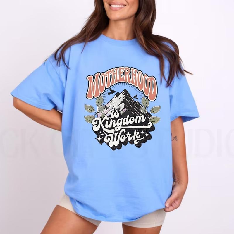 Motherhood Is Kingdom Work Mother's Day Shirt Casual Style Crew Neck Short Sleeve T-Shirt Tops Trendy for Unisex, Perfect Gift