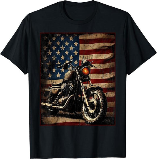 Motorcycle USA Flag Retro Biker T-Shirt