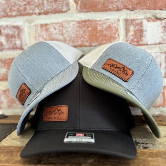 Mountain range leather patch Hat, Richardson 112, trucker hat