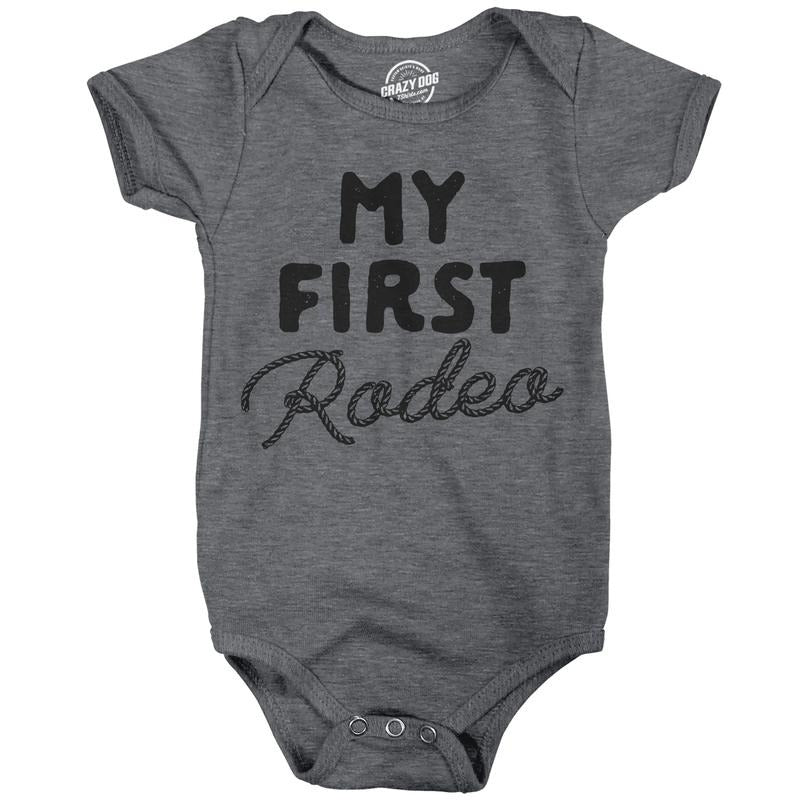 My First Rodeo Baby Bodysuit Funny Sarcastic Graphic Novelty Jumper For Infants Funny Baby Onesies Funny Sarcastic Onesie Novelty Onesie Dark Grey