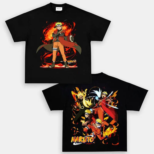 Naaaruto Anime Double Printed Vintage Oversized Tee Unisex Anime Manga Heavy Cotton T-shirt, Anime Lover, Top