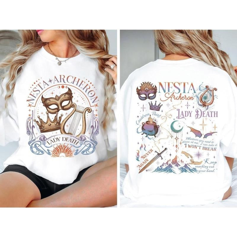 Nesta Archeron Shirt Lady Death Acotar Merch Book Lover Gift Night Court Sweatshirt A Court Of Silver Flames Bookish Gift for