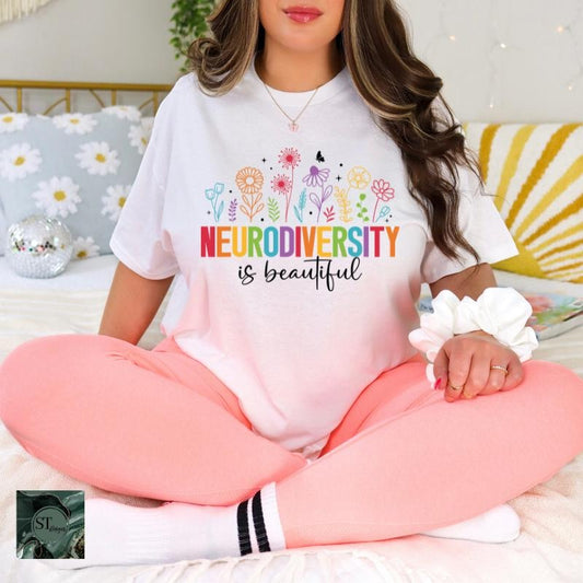 Neurodiversity Is Beautiful White 100% Ring spun Cotton T-Shirt Unisex Fit
