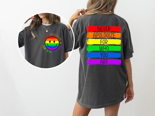 Never Apologize For Who You Are Shirt, Pride Shirt, LGBTQ Shirt, Love Is Love Shirt, Gay Pride Shirt, Pride Month Shirt, Design Hoodie, T-shirt and sweater