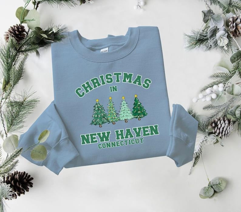 New Haven Christmas Sweatshirt, Connecticut Sweater, State Shirt, Personalized City Name Shirt, Christmas Trip Shirt, Christmas tree  T-shirt, sweater and Hoodie