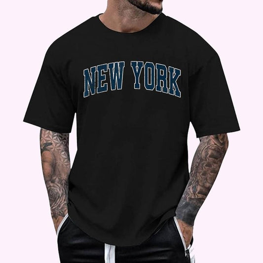 New York Vintage Varsity Sports Navy Text T-Shirt , Unisex Cotton 100%, Top Menswear