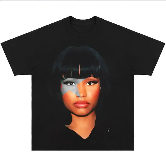 Nickii Minajs Big Head T-Shirt Vintage Rapper Graphic Tee Rap Hip Hop Y2k Merch Men Women Fans Menswear