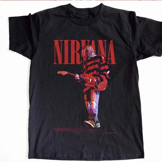 Nirvanaa Kurt Cobain Guitarist Rock Band Black Unisex T-shirt Size S-5XL, unisex shirt, crewneck menswear
