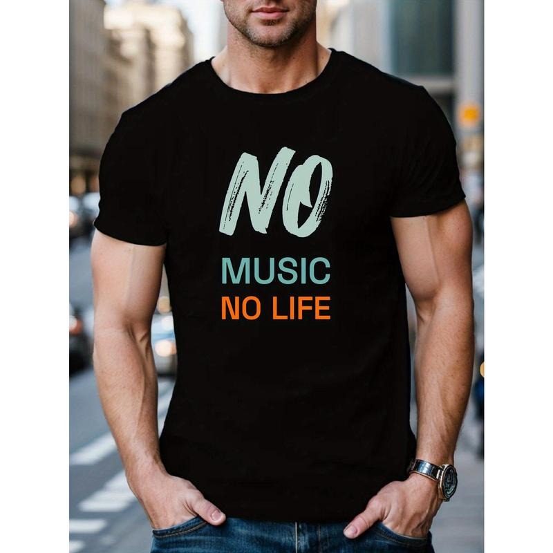 No music without life printed T-shirt, men's T-shirt, summer casual T-shirt Made in USA
