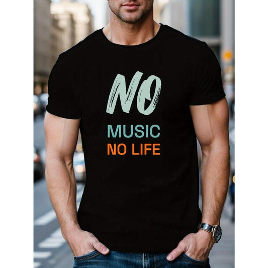 No music without life printed T-shirt, men's T-shirt, summer casual T-shirt Made in USA