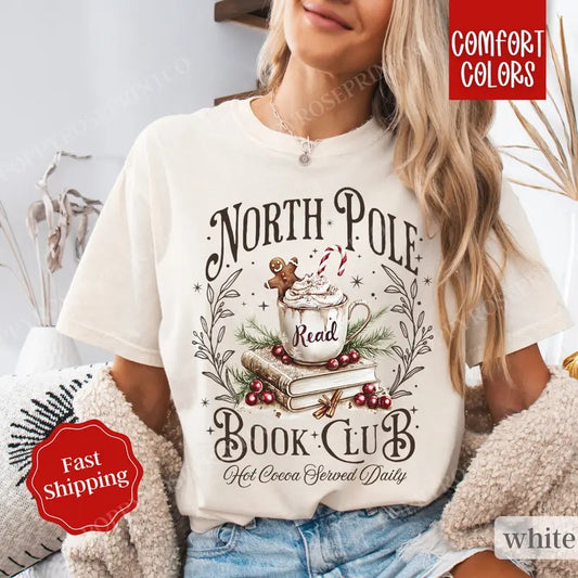 North Pole Book Club Shirt,  Christmas Shirt Holiday Tshirt,  Book Lover Gift, Women's Holiday Tee