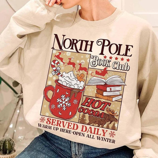 North Pole Book Club Sweatshirt, Bookish Christmas Hoodie, Book Lover Gift, Christmas Gift, Christmas Hoodie, Bookish Crewneck, Cozy Holiday