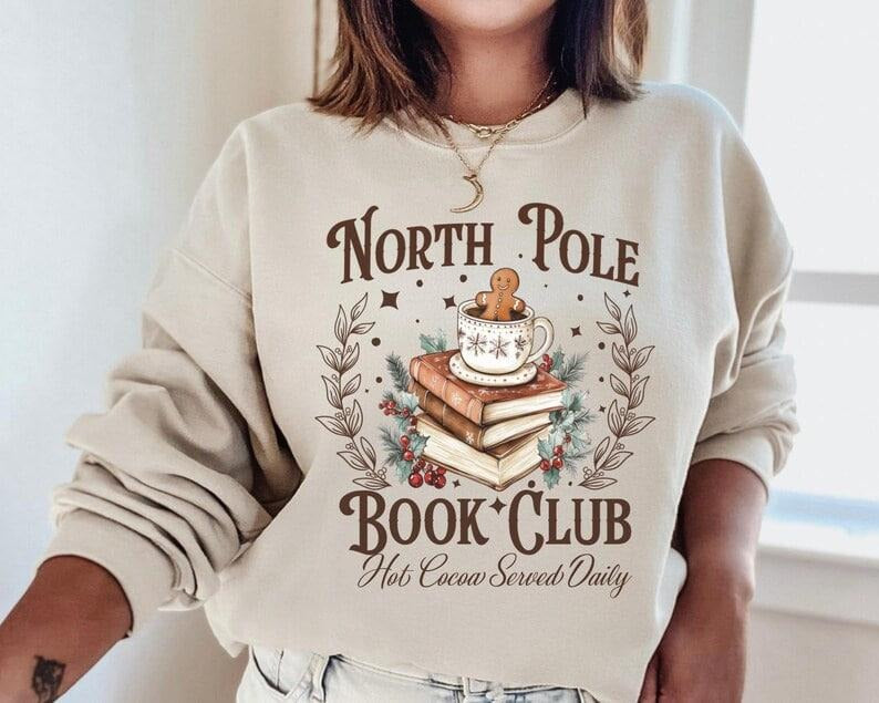North Pole Book Club Sweatshirt, Bookish Christmas Sweater, Christmas Sweatshirt, Bookish Crewneck, Book Lover Gift, Christmas Gift