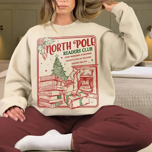 North Pole Readers Club Sweatshirt, North Pole Book Club Christmas T-Shirt, Bookworm Holiday Tee Shirt, Bookish Christmas Sweater, Gift For Holiday