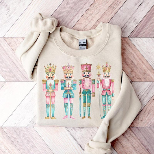Nutcracker Christmas Sweatshirt, Women's Holiday Crewneck, Watercolor Holiday Sweater Cotton Polyester