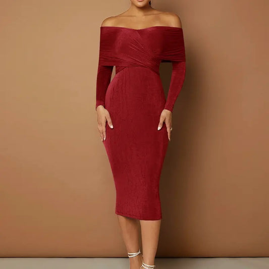 Off Shoulder Ruched Side Bodycon DressY2K