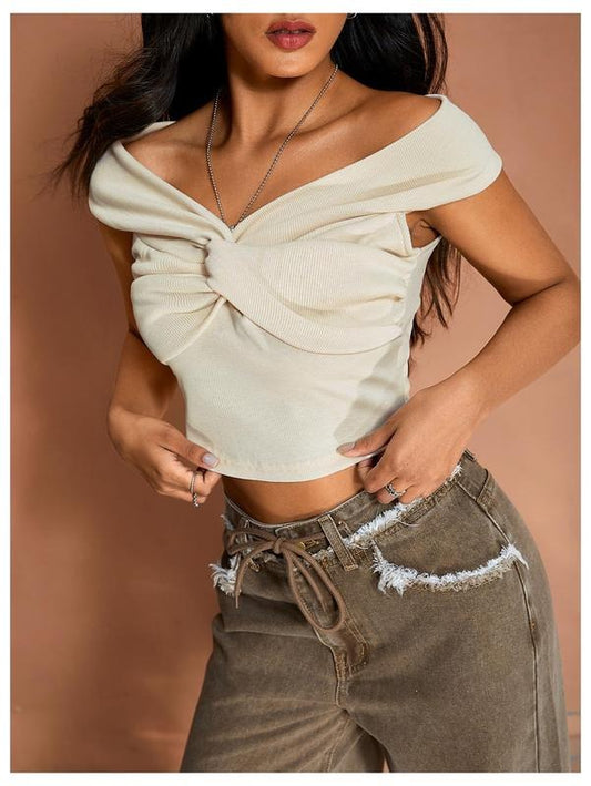 Off The Shoulder Tops Twist Front Going Out Tops Y2k Asymmetrical Crop Tops Blouses Cute